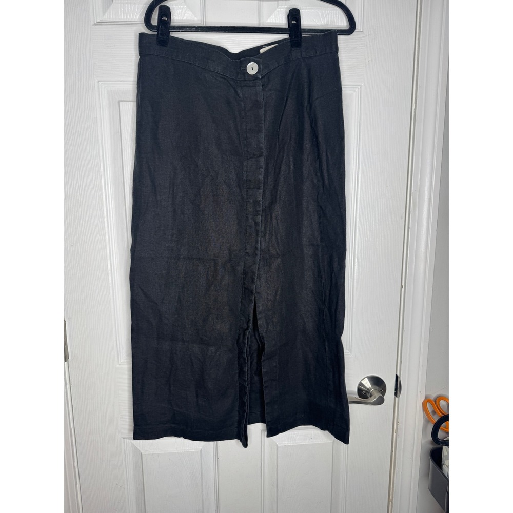 TWO DAYS OFF Madewell Gray Linen Midi Skirt Center Slit Buttons‎